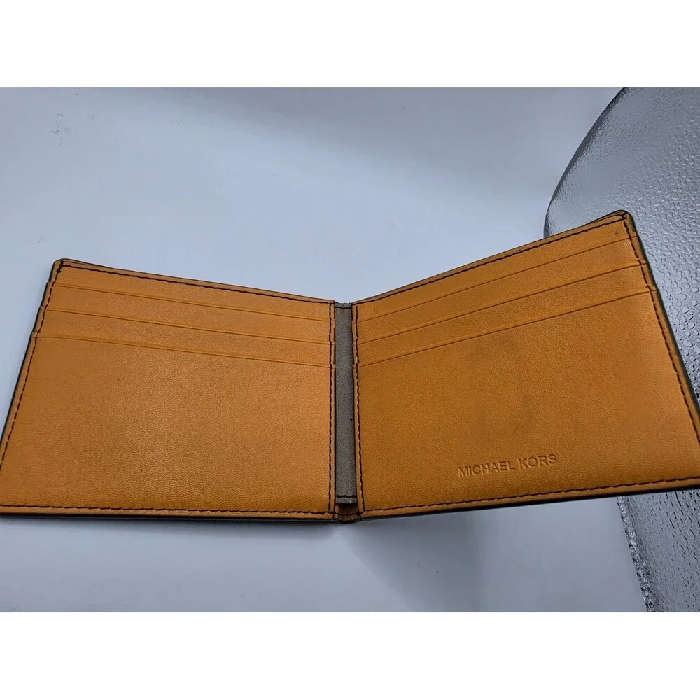 Michael Kors Cooper Men's Bifold Wallet Brown MK Signature Orange Trim